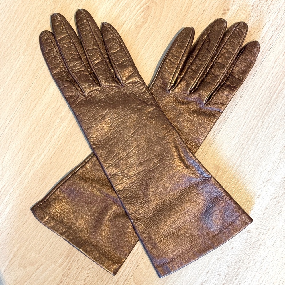 Bronze Metallic Lambskin Leather Gloves - Size 7